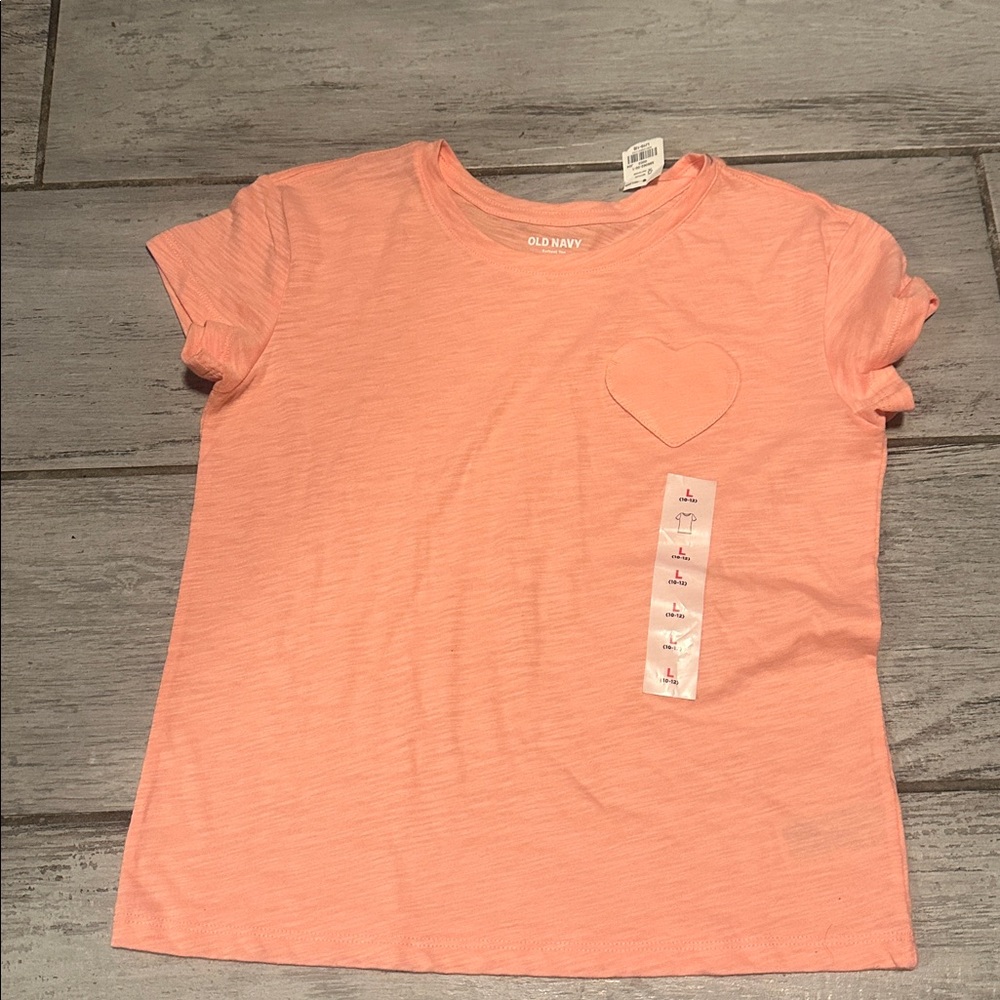 Old Navy Girls Coral Heart Tee 10/12 NWT